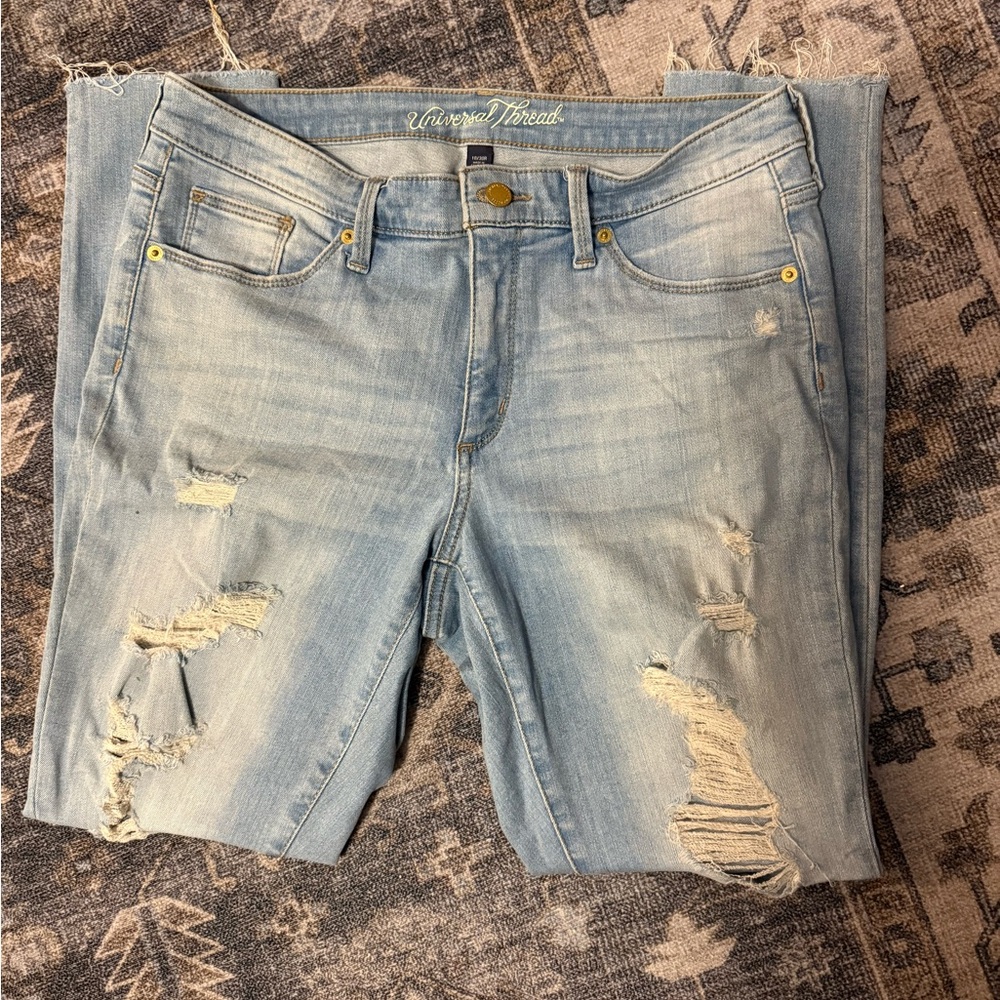 2/$10 Universal Thread Mid Rise Skinny Distressed Jeans, Light Wash